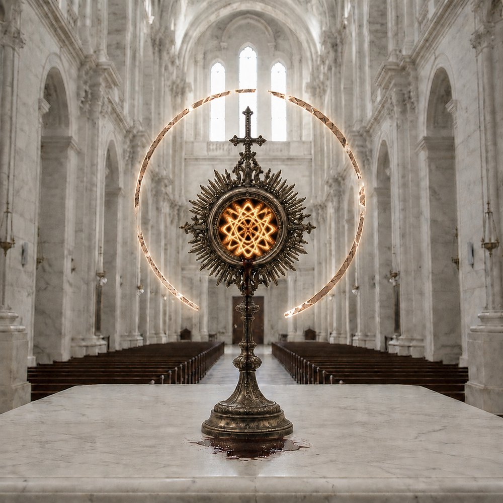 SACRILEGIUM cover: a monstrance on a marble altar